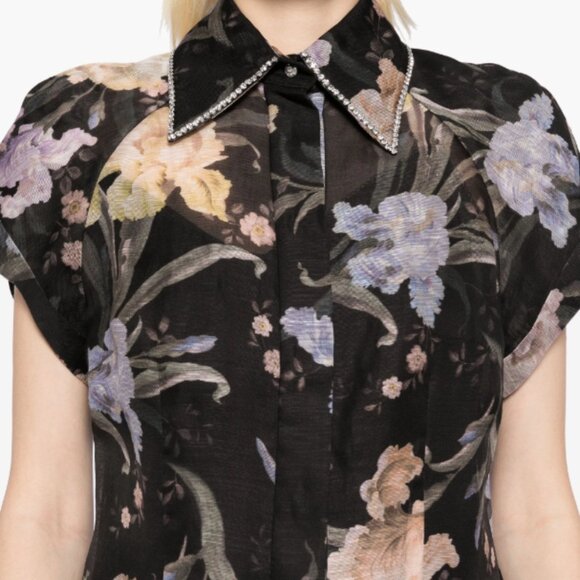 Zimmerman Eden Floral Silk And Linen Blouse - Picture 1 of 3